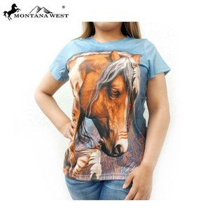 Womens Blue Laurie Prindle Horse T-Shirt